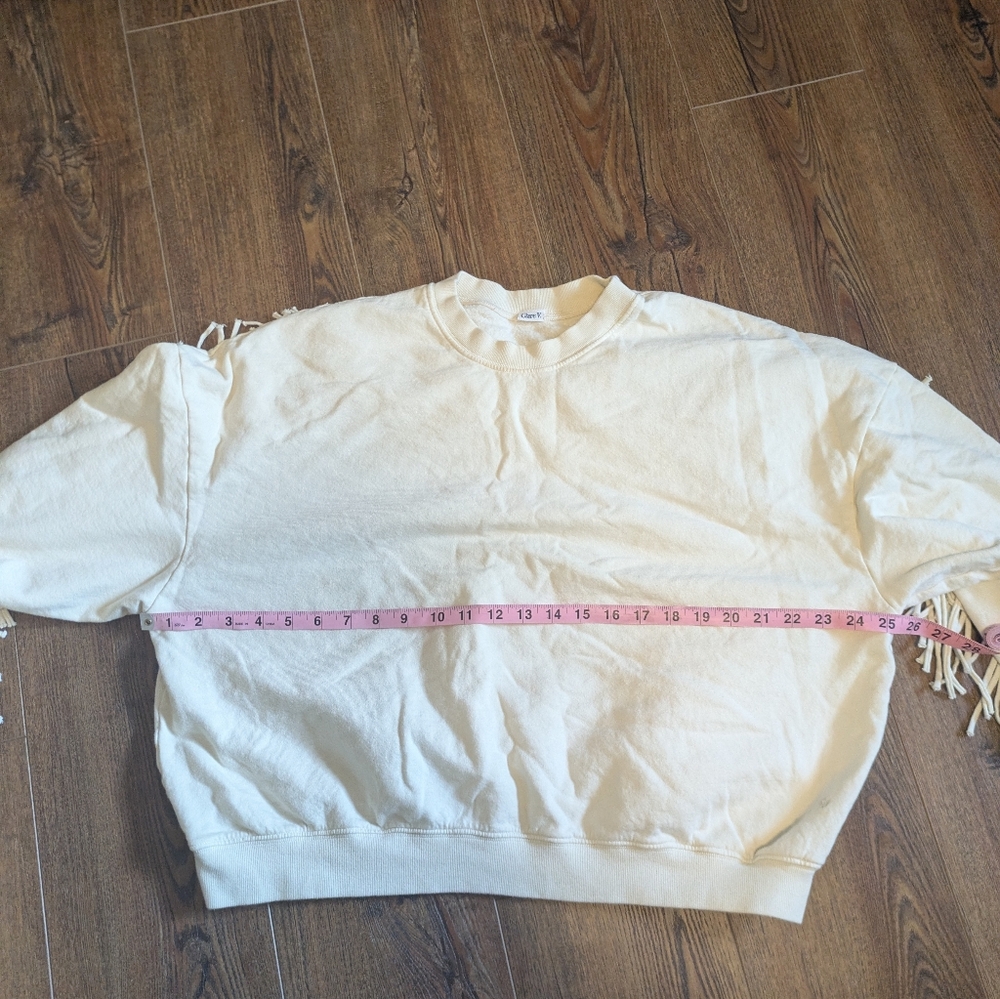 Clare V. Le Drop Fringe Cream Sweatshirt 2X Cowboy Western - Picture 10 of 10